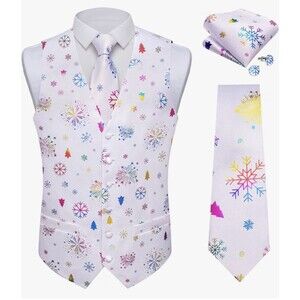 DiBanGu Mens Silk Christmas Vest and Tie Set Holiday Festive